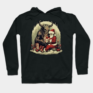 Krampus Celebrating Christmas with Santa Claus	- 1920's Style Christmas Illustration Hoodie